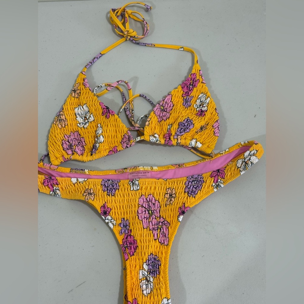 White Fox Boutique Yellow Floral Smocked Bikini Set